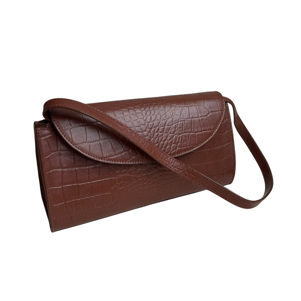 Cleobella Miranda Croc Embossed Leather Cognac Brown Baguette Shoulder Bag